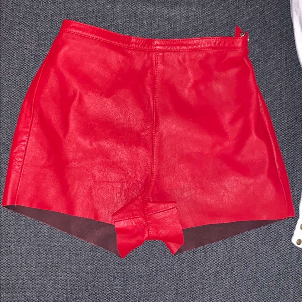 American Apparel Red Faux Leather Shorts